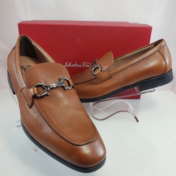 NWT$895 FERRAGAMO Ree Pebbled Leather Gancini Bit Leather Loafers Sz 10.5EE